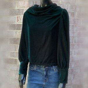 Rachel Zoe Emerald Green Velour Cowl Neck Long Sleeve Top Sz XS NWT